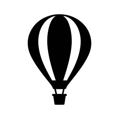 Sıcak Hava Balonu Silueti Simge Vektör İllüzyonu Beyaz Arkaplanda, Logolar ve Dcor için mükemmel. Sıcak Hava Balonunun Siyah ve Beyaz Silüeti 