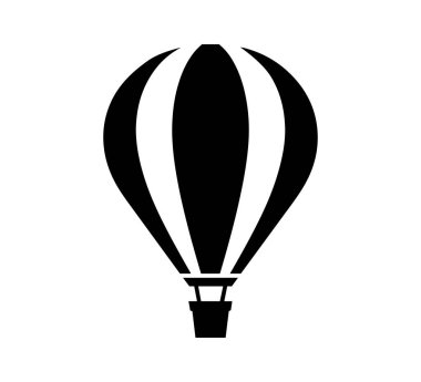 Sıcak Hava Balonu Silueti Simge Vektör İllüzyonu Beyaz Arkaplanda, Logolar ve Dcor için mükemmel. Sıcak Hava Balonunun Siyah ve Beyaz Silüeti 