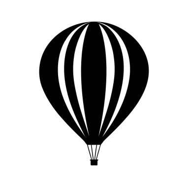 Sıcak Hava Balonu Silueti Simge Vektör İllüzyonu Beyaz Arkaplanda, Logolar ve Dcor için mükemmel. Sıcak Hava Balonunun Siyah ve Beyaz Silüeti 
