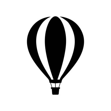 Sıcak Hava Balonu Silueti Simge Vektör İllüzyonu Beyaz Arkaplanda, Logolar ve Dcor için mükemmel. Sıcak Hava Balonunun Siyah ve Beyaz Silüeti 
