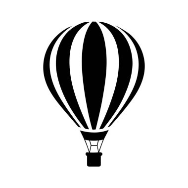 Sıcak Hava Balonu Silueti Simge Vektör İllüzyonu Beyaz Arkaplanda, Logolar ve Dcor için mükemmel. Sıcak Hava Balonunun Siyah ve Beyaz Silüeti 