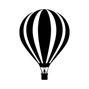 Sıcak Hava Balonu Silueti Simge Vektör İllüzyonu Beyaz Arkaplanda, Logolar ve Dcor için mükemmel. Sıcak Hava Balonunun Siyah ve Beyaz Silüeti 