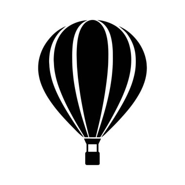 Sıcak Hava Balonu Silueti Simge Vektör İllüzyonu Beyaz Arkaplanda, Logolar ve Dcor için mükemmel. Sıcak Hava Balonunun Siyah ve Beyaz Silüeti 