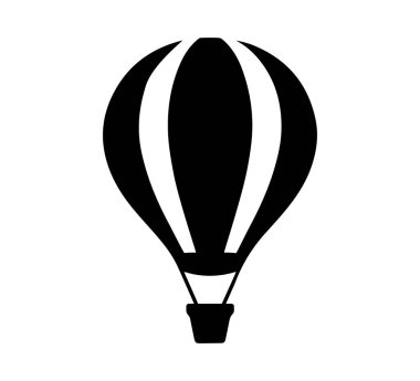 Sıcak Hava Balonu Silueti Simge Vektör İllüzyonu Beyaz Arkaplanda, Logolar ve Dcor için mükemmel. Sıcak Hava Balonunun Siyah ve Beyaz Silüeti 