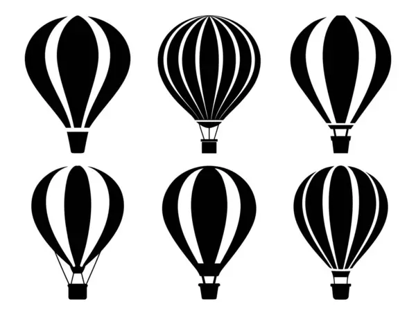 Sıcak Hava Balonu Simgeleri Siluet Toplama Vektör Resimleri Beyaz Arkaplanda, Logolar ve Dcor İçin Mükemmel. Sıcak Hava Balonunun Siyah ve Beyaz Silüeti 