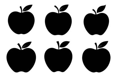Apple Siluet Vektör Koleksiyonu Beyaz Arkaplanda İzole Edilmiş Resimler. Sembol, logo, web simgesi, çıkartma tasarımı, işaret ya da istediğiniz herhangi bir tasarım için. Kullanımı kolay