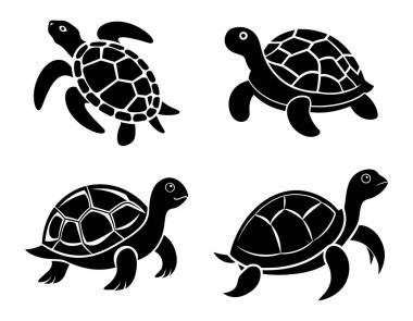 Kaplumbağa vektör silueti çizimi. Beyaz arkaplanda deniz kaplumbağası vektör silueti çizimi