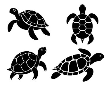 Kaplumbağa vektör silueti çizimi. Beyaz arkaplanda deniz kaplumbağası vektör silueti çizimi