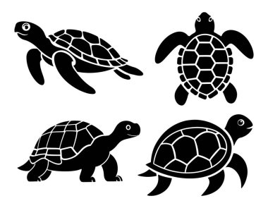 Kaplumbağa vektör silueti çizimi. Beyaz arkaplanda deniz kaplumbağası vektör silueti çizimi
