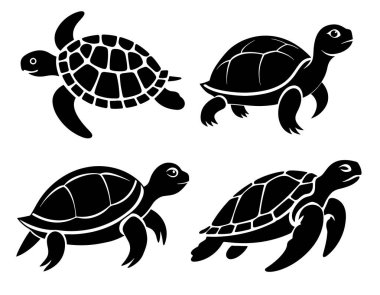 Kaplumbağa vektör silueti çizimi. Beyaz arkaplanda deniz kaplumbağası vektör silueti çizimi