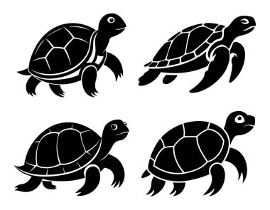 Turtle vector silhouette illustration. Set of sea turtle vector silhouette art illustration on white background clipart