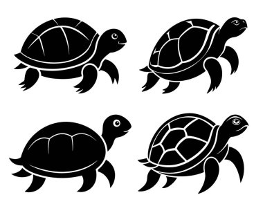 Kaplumbağa vektör silueti çizimi. Beyaz arkaplanda deniz kaplumbağası vektör silueti çizimi