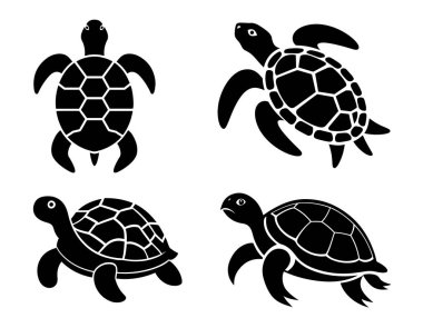 Kaplumbağa vektör silueti çizimi. Beyaz arkaplanda deniz kaplumbağası vektör silueti çizimi