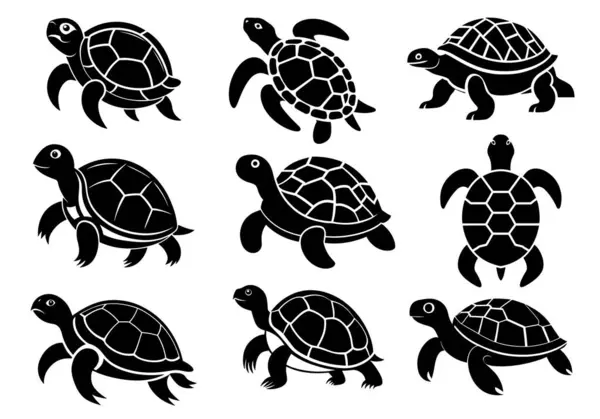 Kaplumbağa vektör silueti çizimi. Beyaz arkaplanda deniz kaplumbağası vektör silueti çizimi