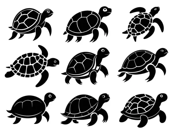 Kaplumbağa vektör silueti çizimi. Beyaz arkaplanda deniz kaplumbağası vektör silueti çizimi