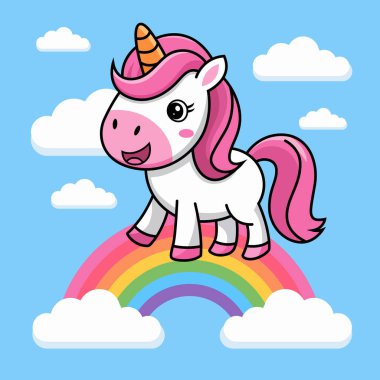 Güzel tek boynuzlu at Çizgi Filmi Vektör İllüstrasyonu Şirin tek boynuzlu at vektör illüstrasyonu