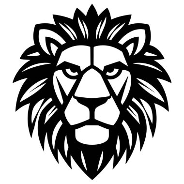 Black and White Lion Head Vector Illustration clipart