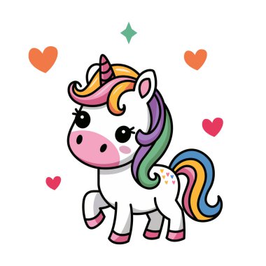 Tatlı Gökkuşağı tek boynuzlu at vektör çizimi 