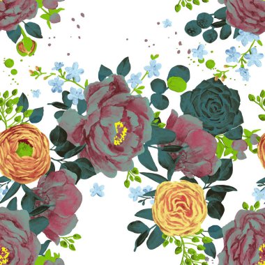 Suluboya çiçek güzel seamless modeli el ile çizilmiş