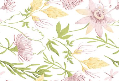 Çiçekli ve çiçekli suluboya desenli. El çizimi çiçek deseni. Botanik geçmişi. Çiçek deseni.