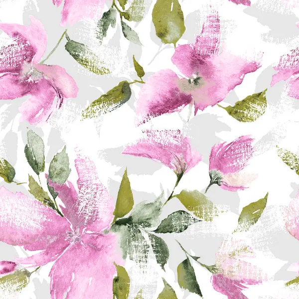 Çiçekli suluboya desen. Çiçeksel botanik deseni. çiçek deseni. Çiçekli arka plan. Çiçek akvaryumu. Her türlü botanik geçmişi için