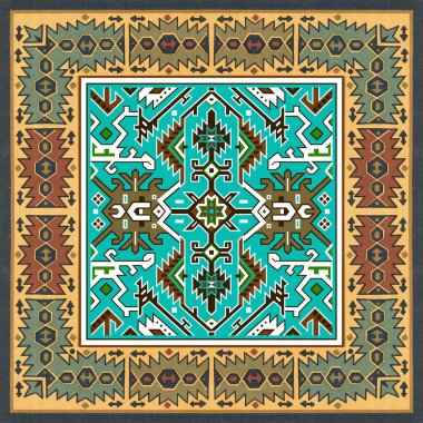 Kare veya kare için renkli etnik desenli tasarım, kare vektör arkaplanı.
