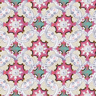 Raster Illustrasyon. Kusursuz desen. Beyaz, pembe ve kahverengi, beyaz ve nötr renklerde vektör çiçek arkaplanı.