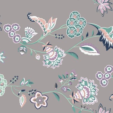 Kusursuz çiçek desenli gri arkaplan 