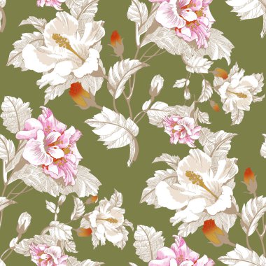 Güzel çiçek ve yaprakları ile Seamless Modeli