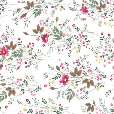 Çiçek ve yaprakların suluboya dallarının pürüzsüz deseni