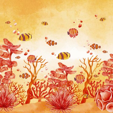 Balık, mercan ve balıklarla dolu sualtı sahnesi