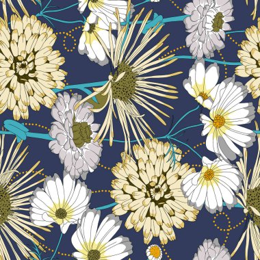 Güzel çiçeklerin kusursuz deseni, suluboya