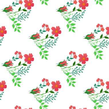 Çiçek ve yaprağın kusursuz deseni, vektör illüstrasyonu