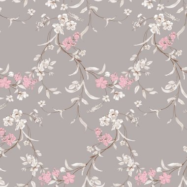 Çiçeklerin ve yaprakların pürüzsüz bir deseninin vektör çizimi