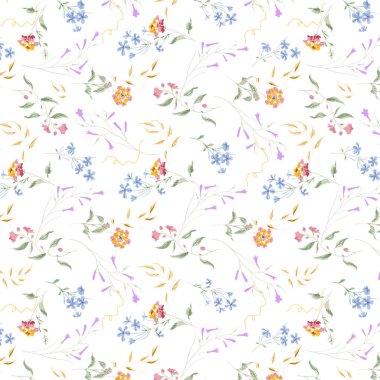 Suluboya çiçekli, yapraklı ve meyveli kusursuz desen