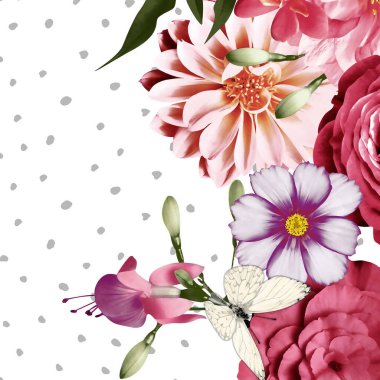 Çiçekli suluboya arkaplan, vektör illüstrasyonu