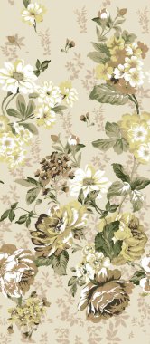 Çiçeksiz desen. Bej desenli arka planda el çizimi çiçekler ve yapraklar. vektör illüstrasyonu