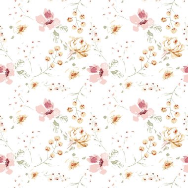 suluboya el çizimi çiçek deseni