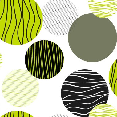 Çemberleri, çizgileri, çizgileri olan soyut vektör geometrik arkaplan. Kusursuz desen. vektör illüstrasyonu