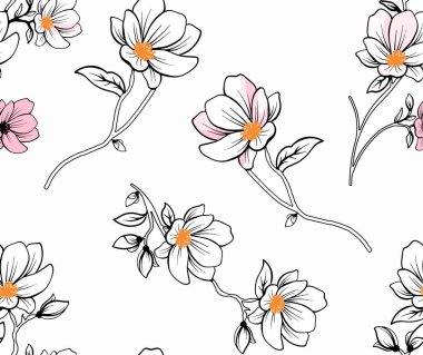 Çiçekler ve yapraklarla kusursuz bir desen.