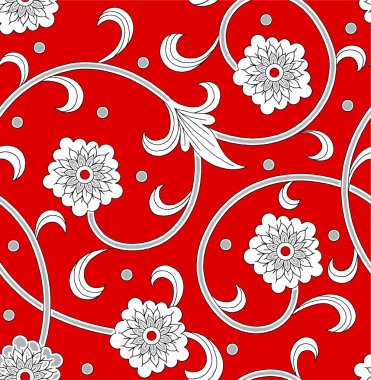 Elle çizilmiş çiçekli kırmızı çiçek desenli vektör.