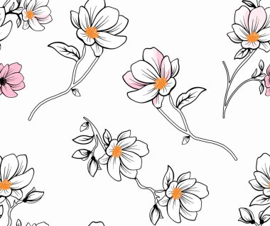 Elle çizilmiş çiçeklerle kusursuz desen.