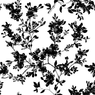Çiçekli vektörsüz desen, çiçekli desen, siyah ve beyaz