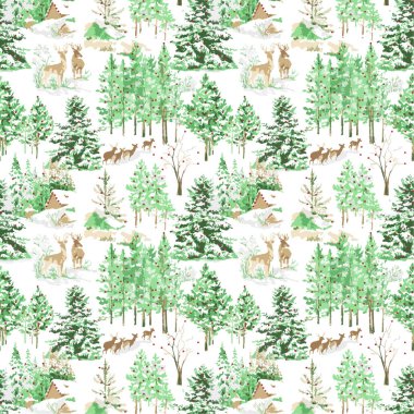 Ormansız desen. El çizimi suluboya çizimi. orman arkaplanı