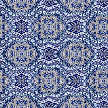 Mavi ve beyaz kiremitlerle kusursuz desen.