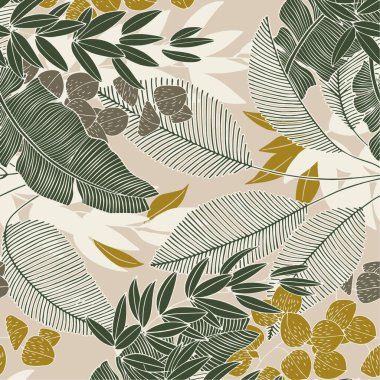 Tropikal yapraklı kusursuz desen. vektör illüstrasyonu