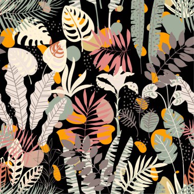 El çizimi tropikal desen. vektör illüstrasyonu.