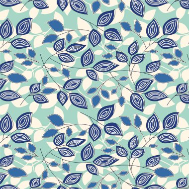 Çiçekli, yapraklı kusursuz desen. vektör illüstrasyonu