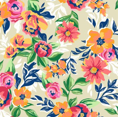 Çiçek arka plan ile Seamless modeli. Vektör çizim