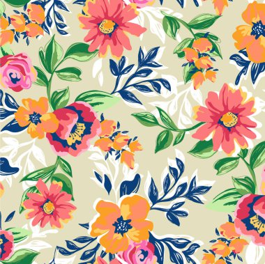 Çiçeklerle kusursuz desen. Çiçek arkaplan. Vektör illüstrasyonu